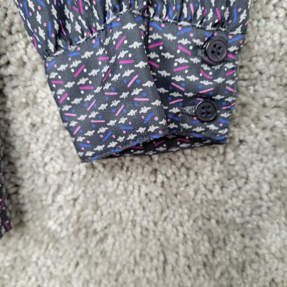 Vintage Purple Blue Dinosaur Print Long Sleeve Novelty Button Up Shirt Size 38 - Picture 5 of 7